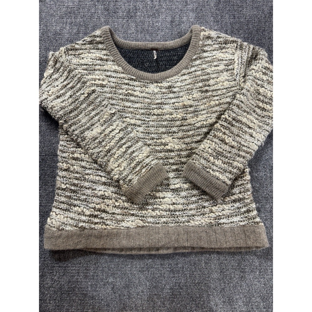 FREE PEOPLE Women's Cream Gray Boucle Knit Scoop Neck Sweater Wool Blend